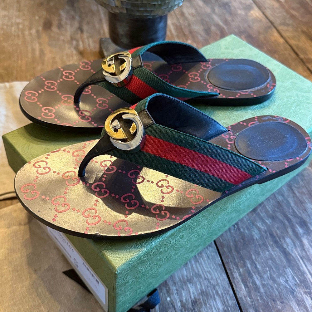 ♥️Authentic Gucci GG  Web thong sandals, Flip Flops, Size 40.5 ♥️ - Picture 4 of 14